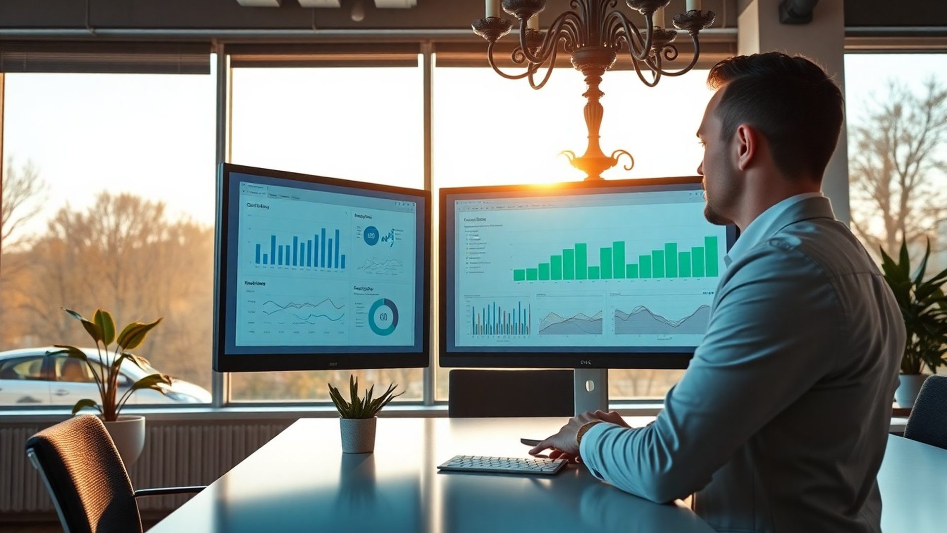 Marketingový konzultant sleduje dashboard s obsahovou analytikou v kanceláři ve Zlíně